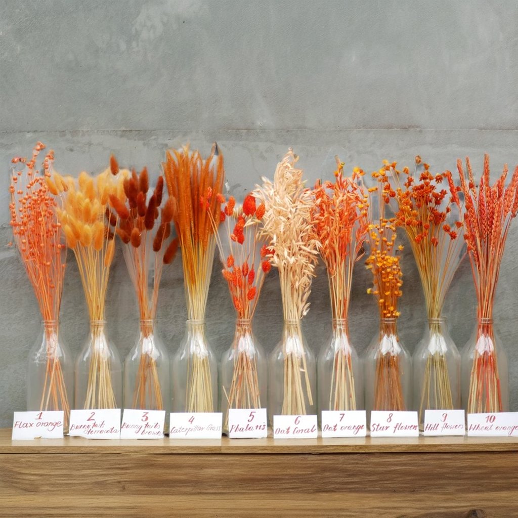 Autumnal dried flowers Little Mix Orange 1- 3- 5- 10 stemsYellow BrownGolg wheat stemsCanary Grass Oat Dried grass Bunny tails