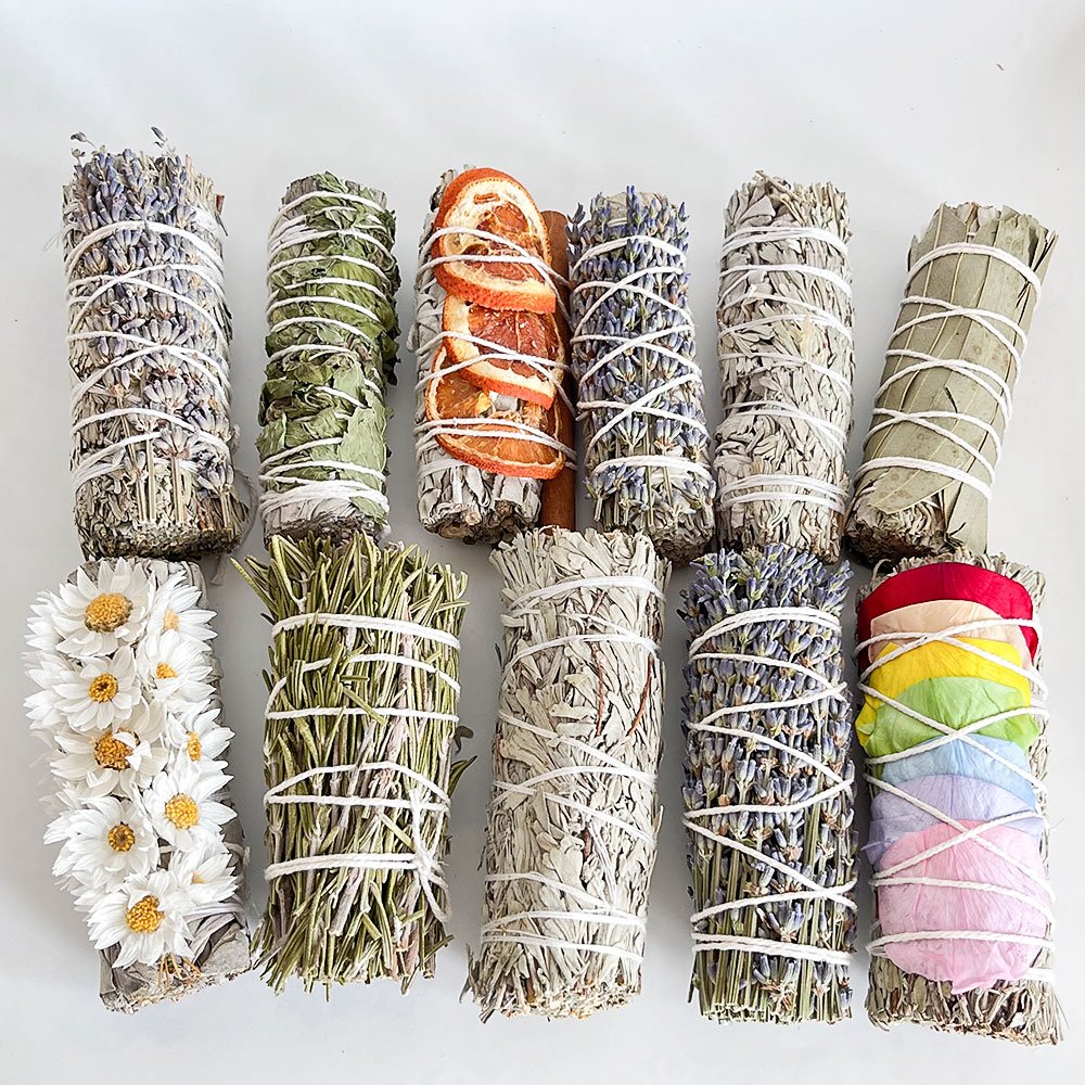 White Sage Bundles Dried Herbs Flower For Smudging Natural Sage Floral Sticks Spiritual Cleansing Rose Sage Smudge Kit Burning