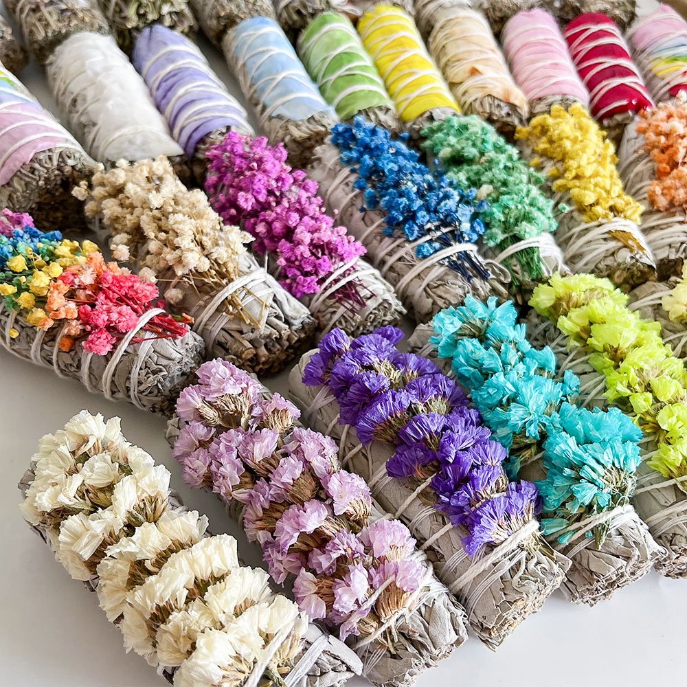 White Sage Bundles Dried Herbs Flower For Smudging Natural Sage Floral Sticks Spiritual Cleansing Rose Sage Smudge Kit Burning
