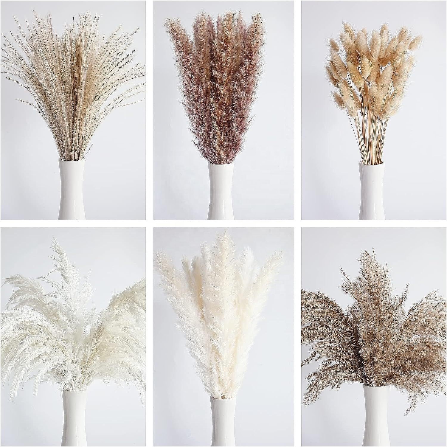 110 PCS Dried Pampas Grass Bouquet Boho Table Decor, Bunny Tails Dried Flowers Brown Pompas Grass for home wedding decoration