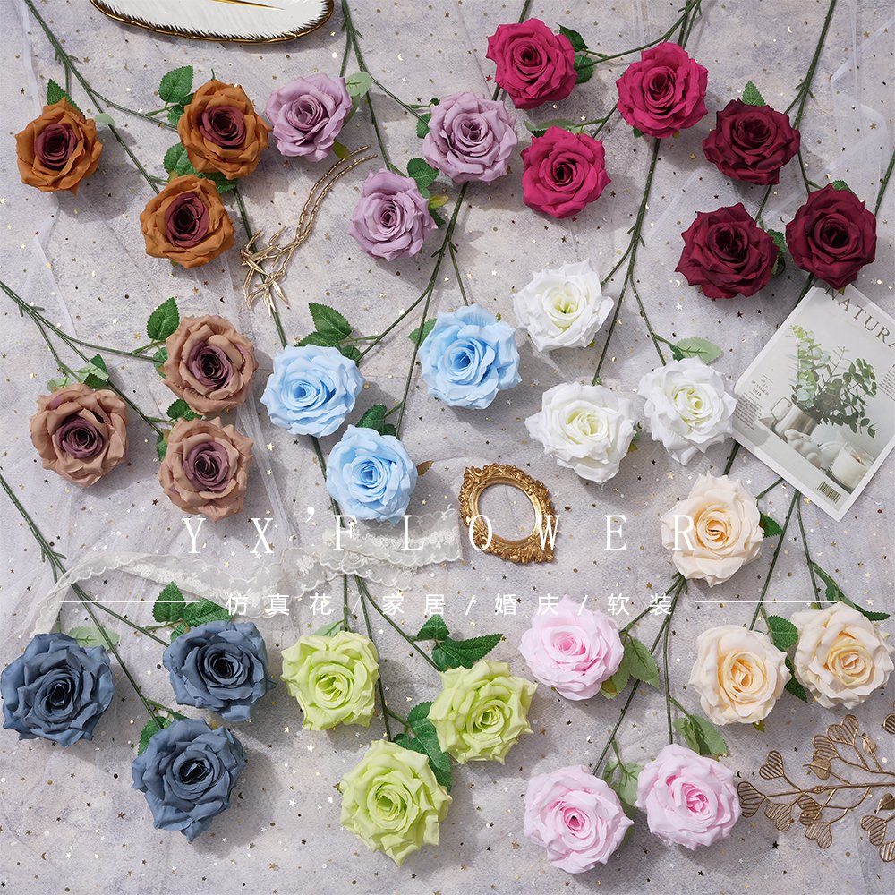 Three Diamond Rose Single Branch Corner Rose New Wedding Photography Floriculture Fresh Hall Flower Wall Silk