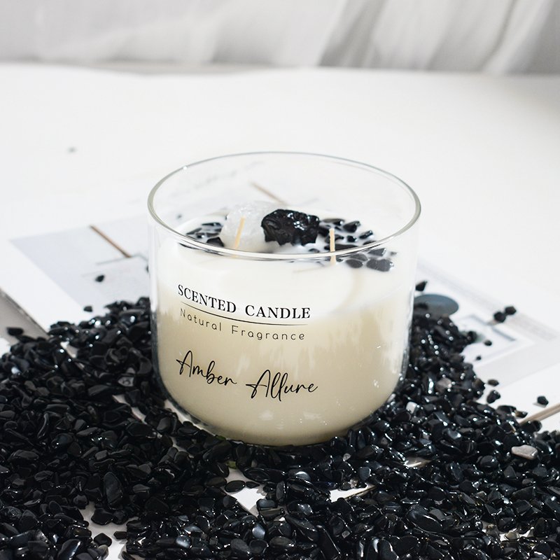 Custom Handmade Wooden Fragrance Chakra Candle Luxury Healing Gemstone Crystal Soy Wax Scented Candles with Dried Flower
