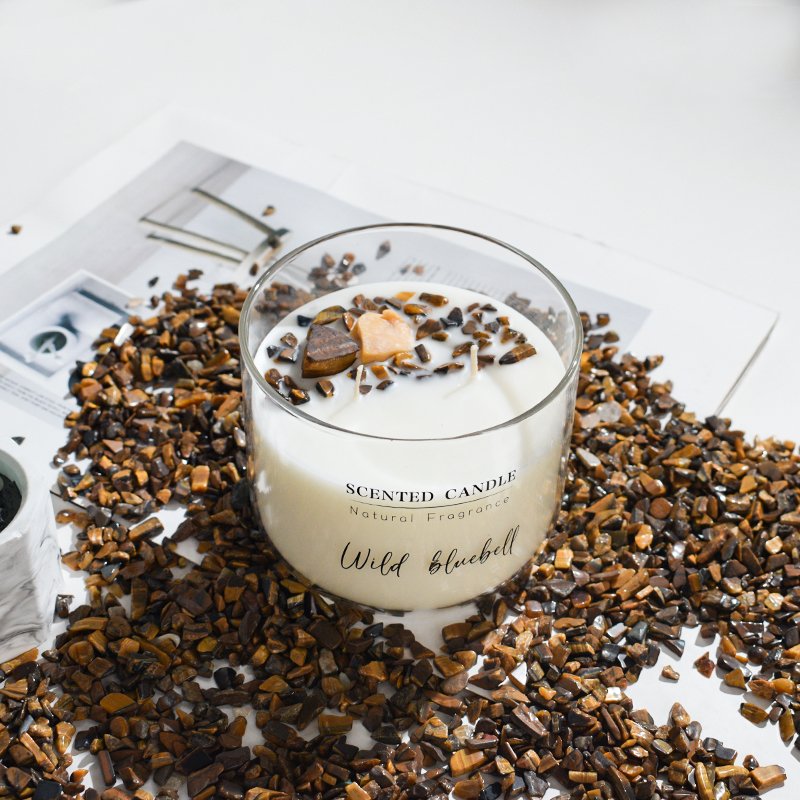 Custom Handmade Wooden Fragrance Chakra Candle Luxury Healing Gemstone Crystal Soy Wax Scented Candles with Dried Flower