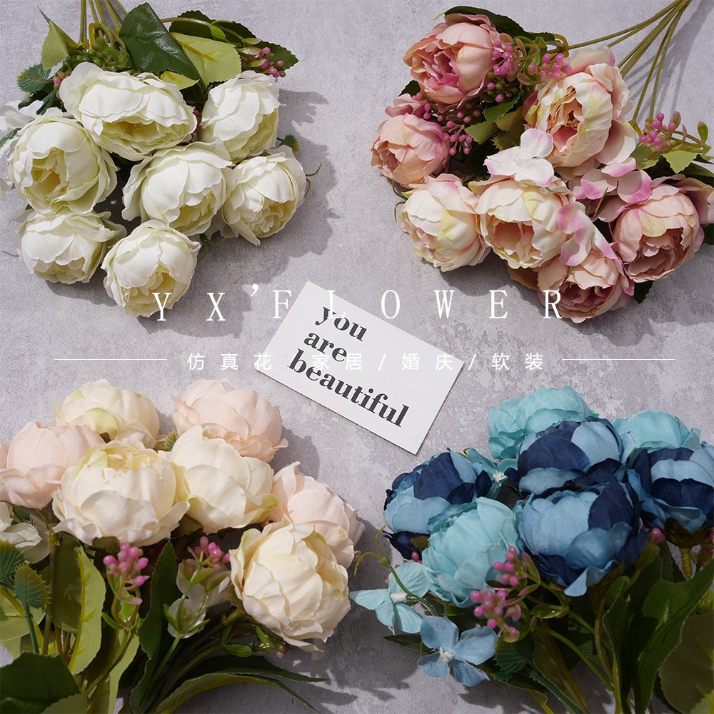 7 head exquisite peony artificial flower peony peony beam photography props table decoration simple modern flower