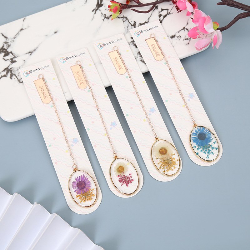 Creative Children's book Clip Student Stationery Decoration Crystal Dried Flower Alloy bookmark accessories book pendant