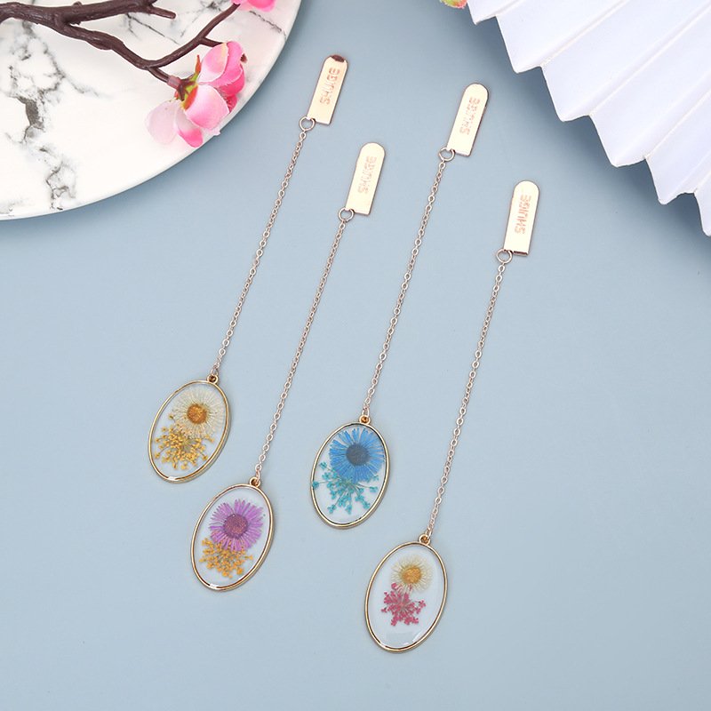 Creative Children's book Clip Student Stationery Decoration Crystal Dried Flower Alloy bookmark accessories book pendant