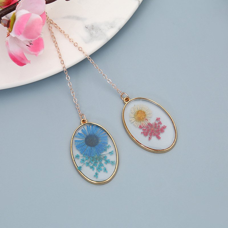 Creative Children's book Clip Student Stationery Decoration Crystal Dried Flower Alloy bookmark accessories book pendant