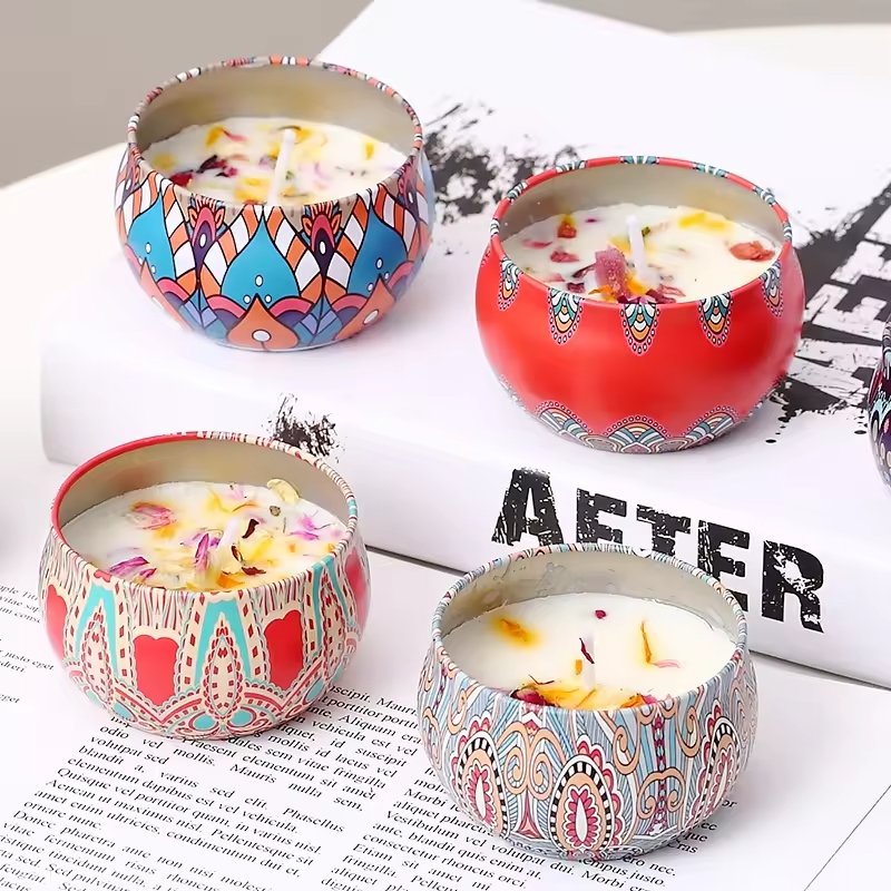 Soybean Wax Dried Flower Tin Jar Scented Candle for Wedding Gift for Home Decoration Parties Bars Christmas Halloween Ramadan