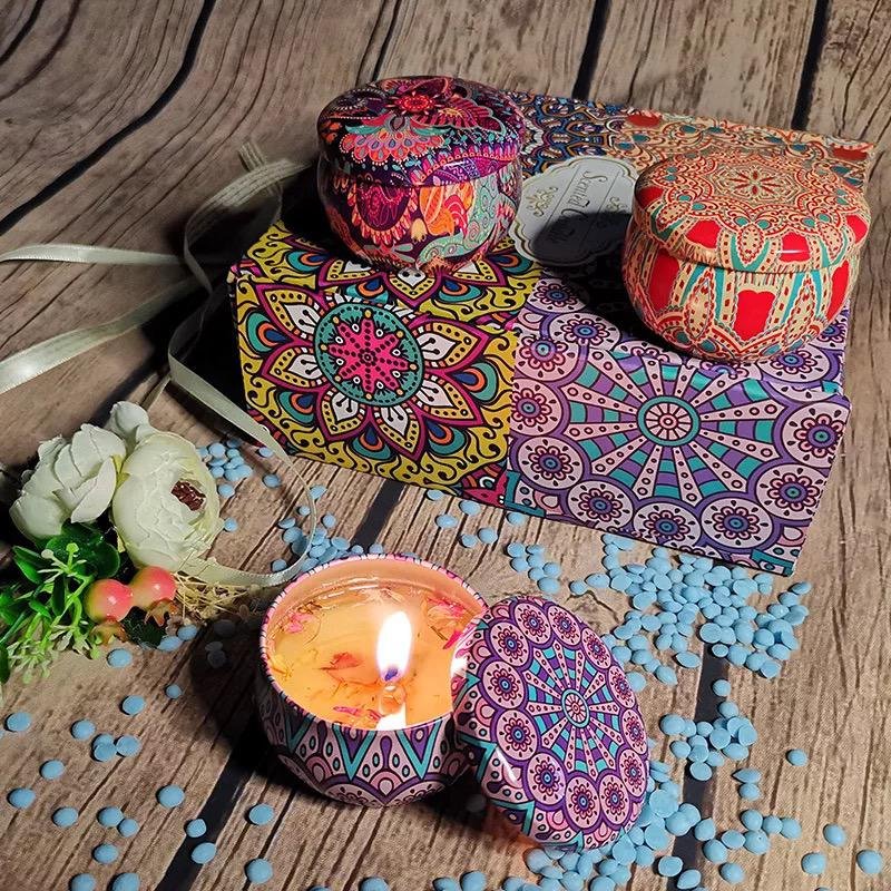 Soybean Wax Dried Flower Tin Jar Scented Candle for Wedding Gift for Home Decoration Parties Bars Christmas Halloween Ramadan