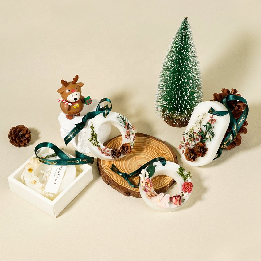 New 2024 Christmas Home Decoration Custom Gift Handmade Dried Flower Scented Wax Melt Tablet Sachet