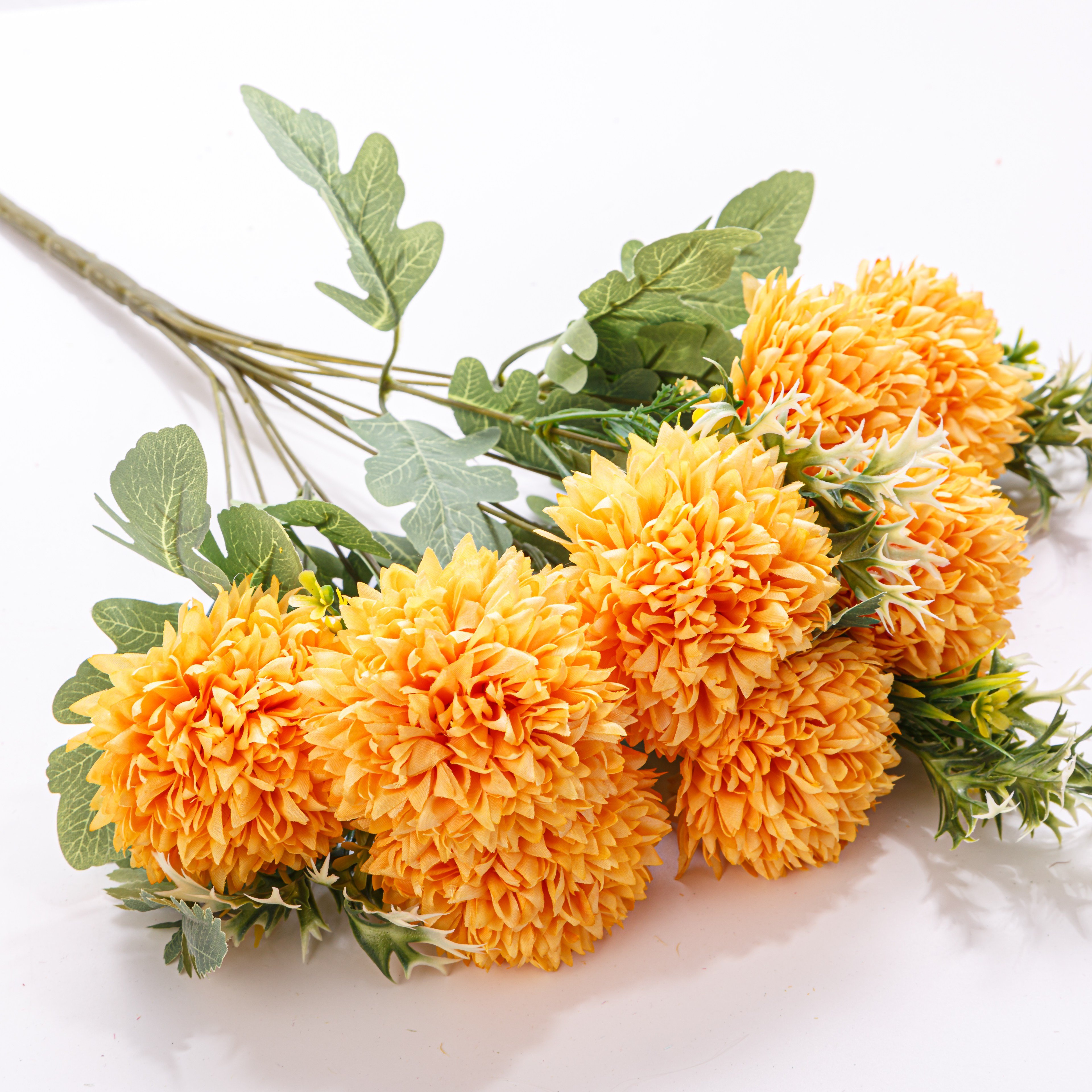 12-Heads Yellow White Silk Artificial Chrysanthemum Flower for Decorative Purposes
