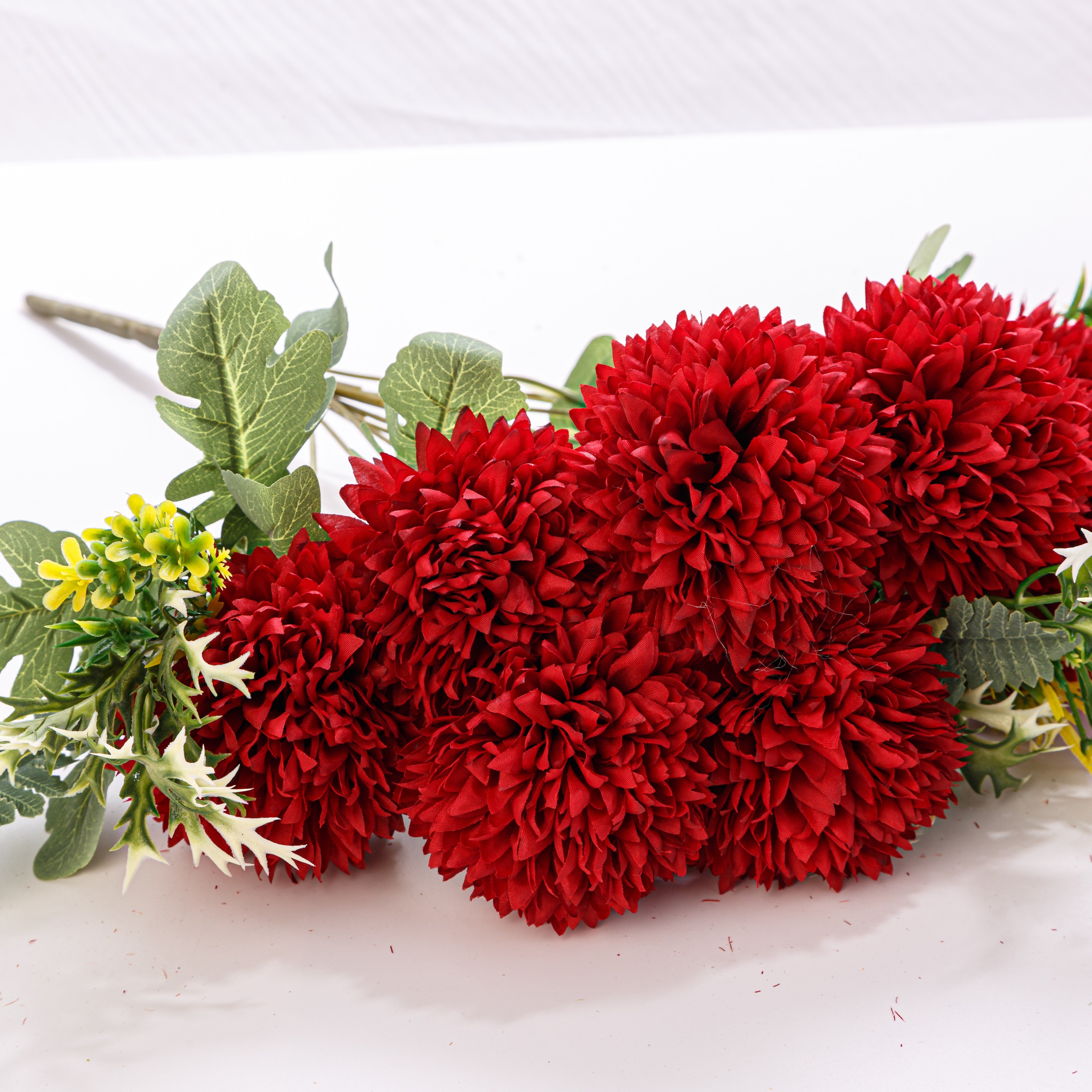 12-Heads Yellow White Silk Artificial Chrysanthemum Flower for Decorative Purposes