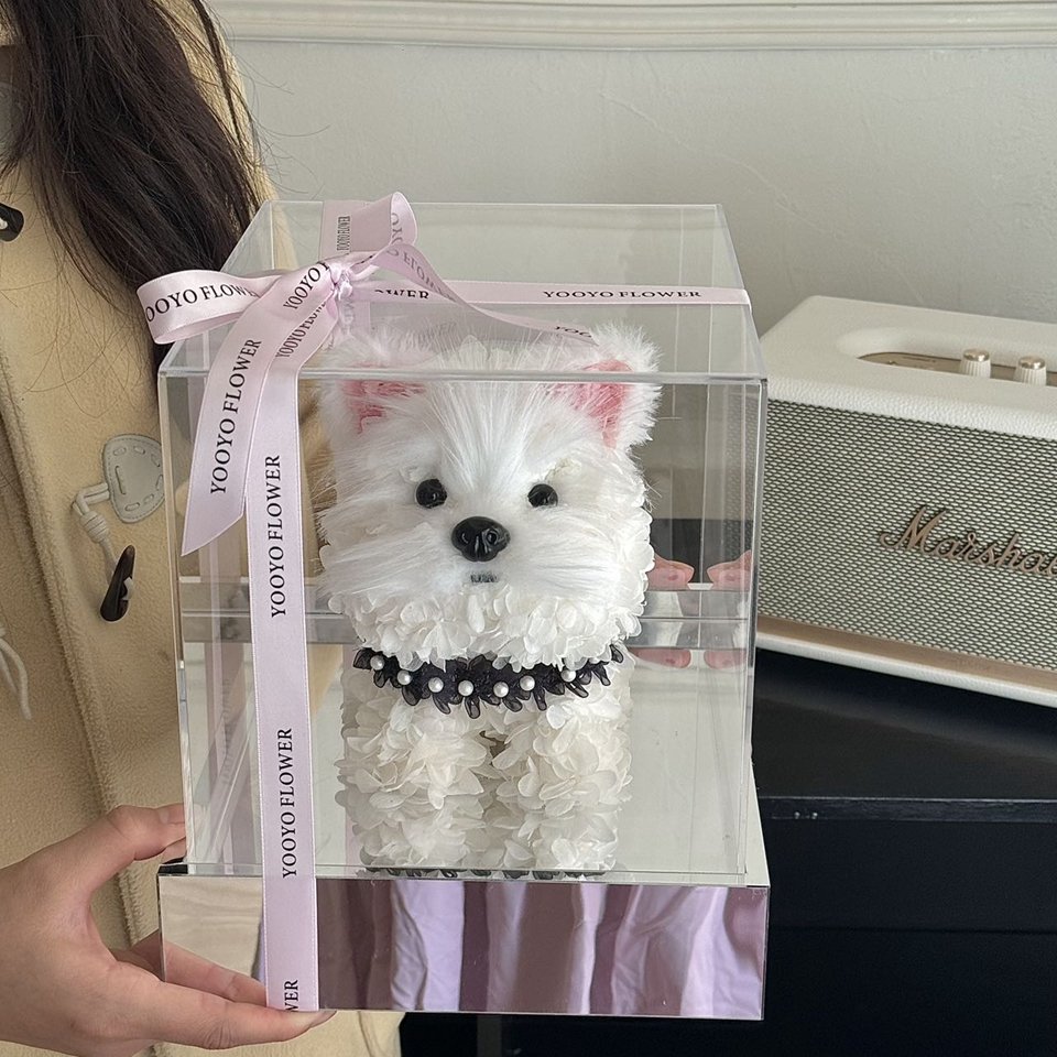 Cut Dog Valentine Day Gift fresh Immortal Everlasting eternity rose acrylic box Forever Dried Preserved Hydrangea Flower