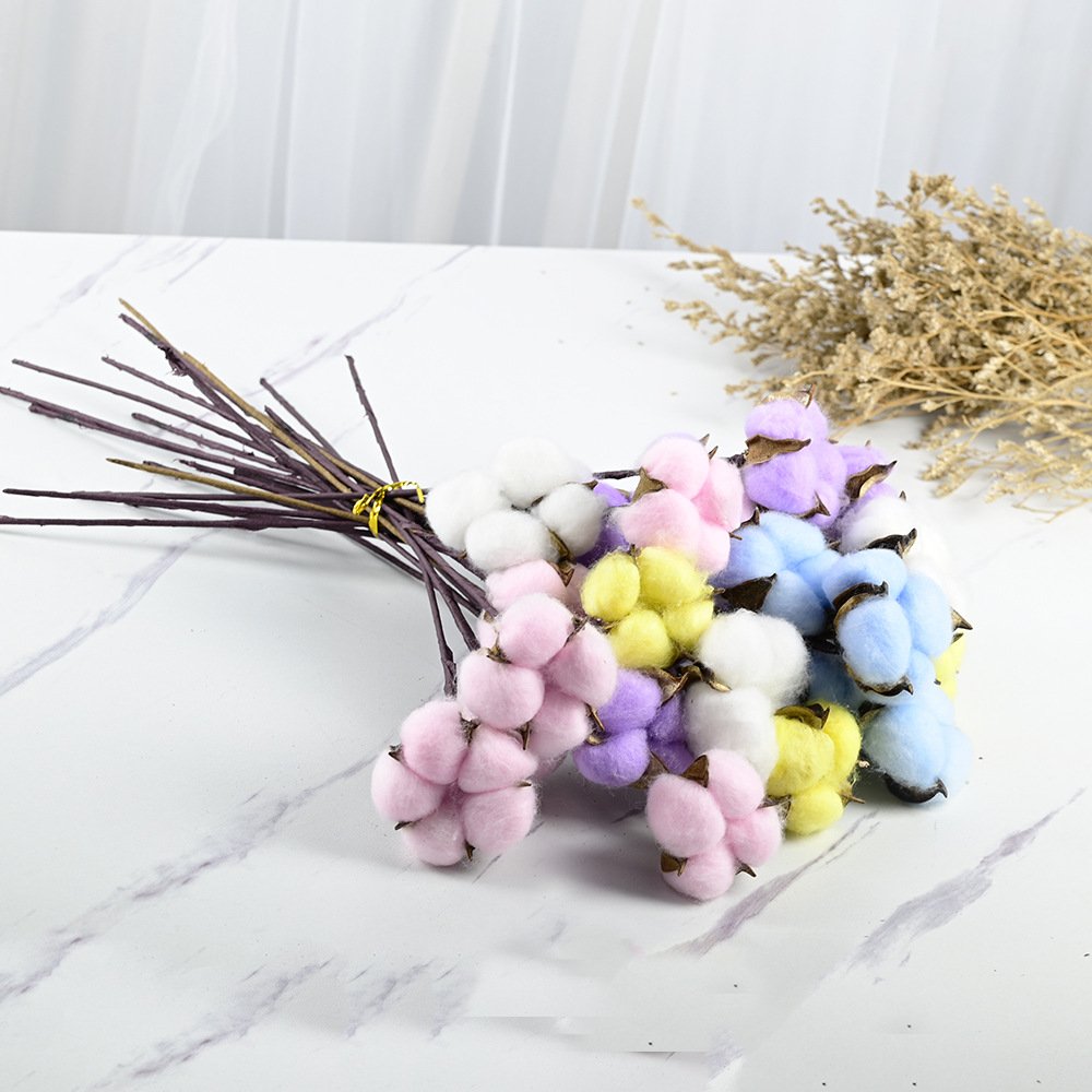 Dried White Cotton Flowers Stems Indoor Floral Decoration Cotton Flower Artificial