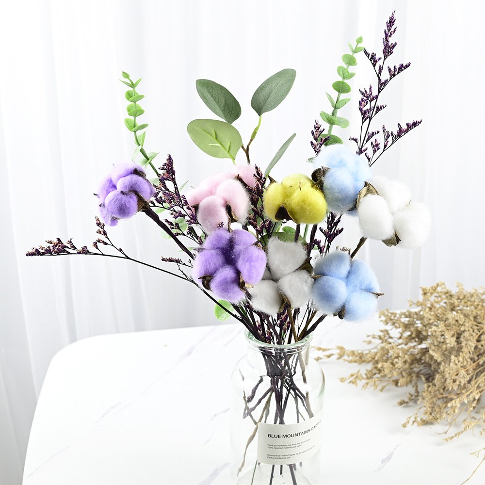 Dried White Cotton Flowers Stems Indoor Floral Decoration Cotton Flower Artificial