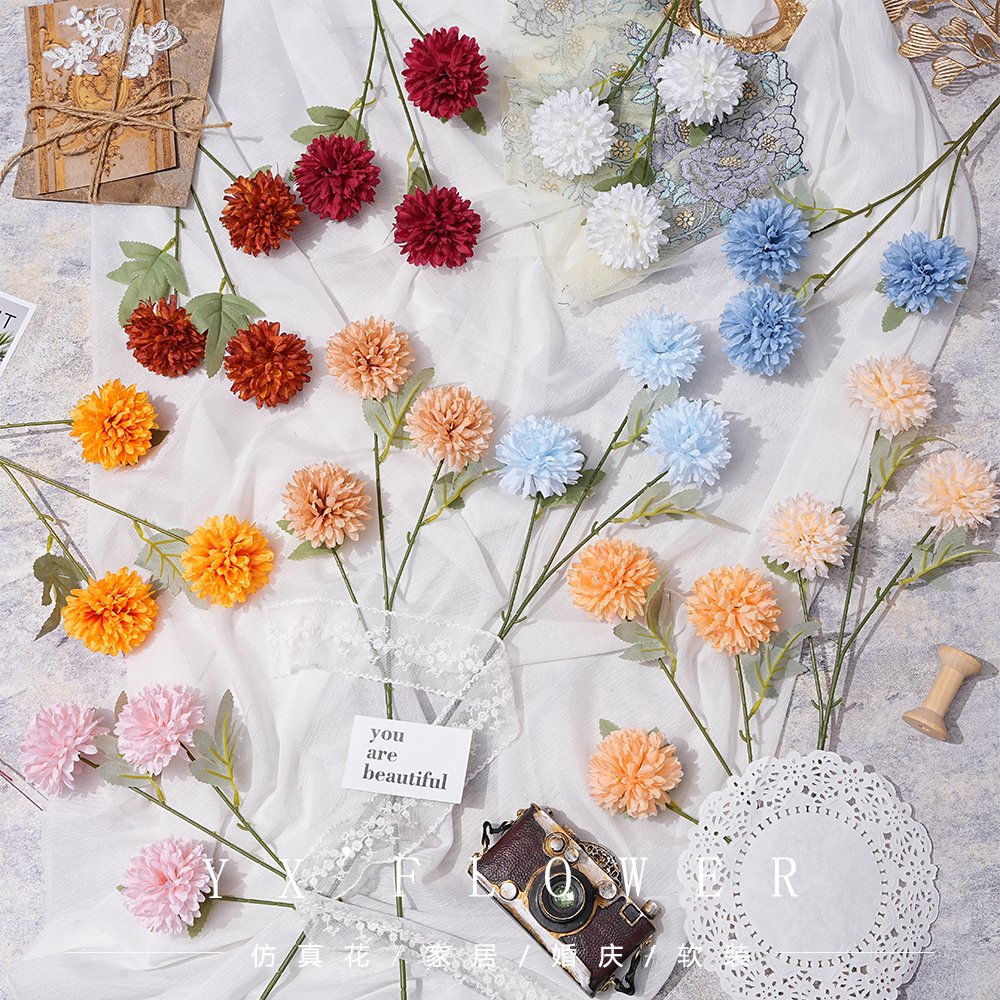 3 head pricking ball simulation flower 3 head chrysanthemum wedding silk flower decoration flower home decoration in stock props
