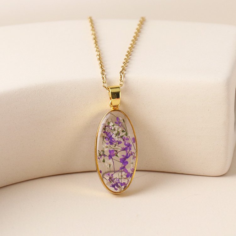 Popular Forget Me Not necklace Resin Necklace Dried Flower Oval Pressed Flower Necklace Jewelry for Women