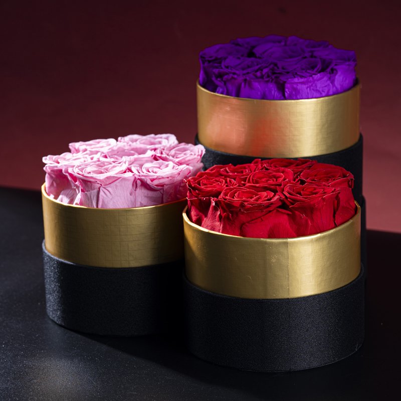 Cheap Price Bulk Dried Scented Luxury Real Wreath Valentines Golden bucket Preserved Flower Stabilized Eternal Rose