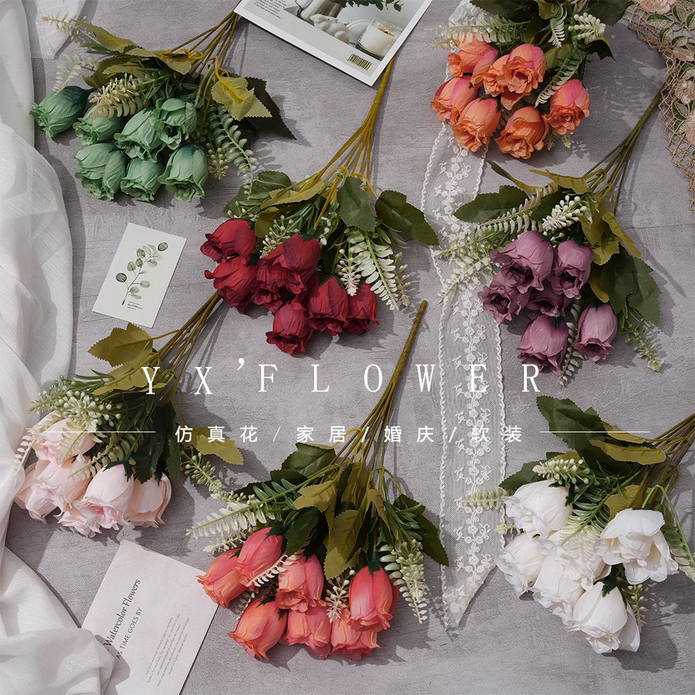 Simulation 7 pomegranate rose flower bundle heart edge rose bundle ins Wind wreath flower arrangement bridal bouquet