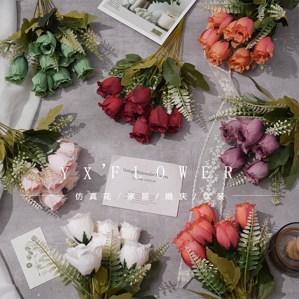 Simulation 7 pomegranate rose flower bundle heart edge rose bundle ins Wind wreath flower arrangement bridal bouquet