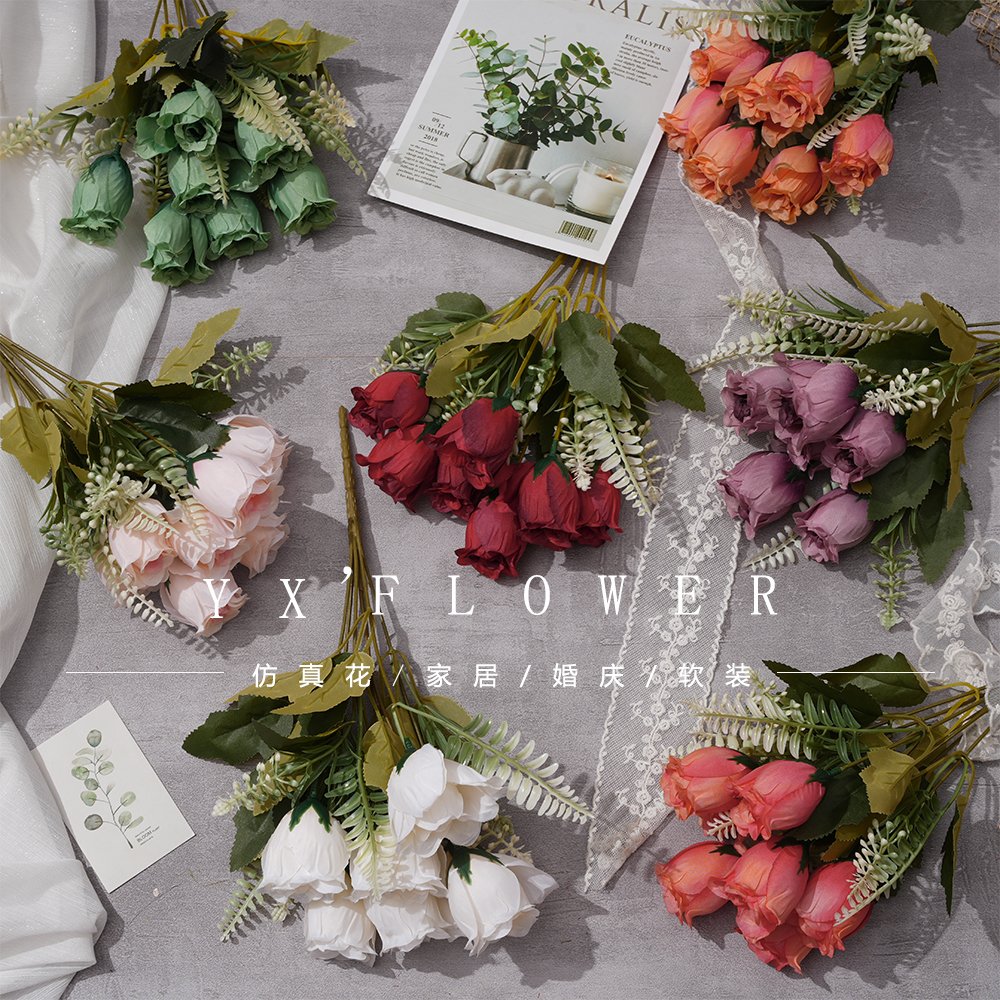 Simulation 7 pomegranate rose flower bundle heart edge rose bundle ins Wind wreath flower arrangement bridal bouquet