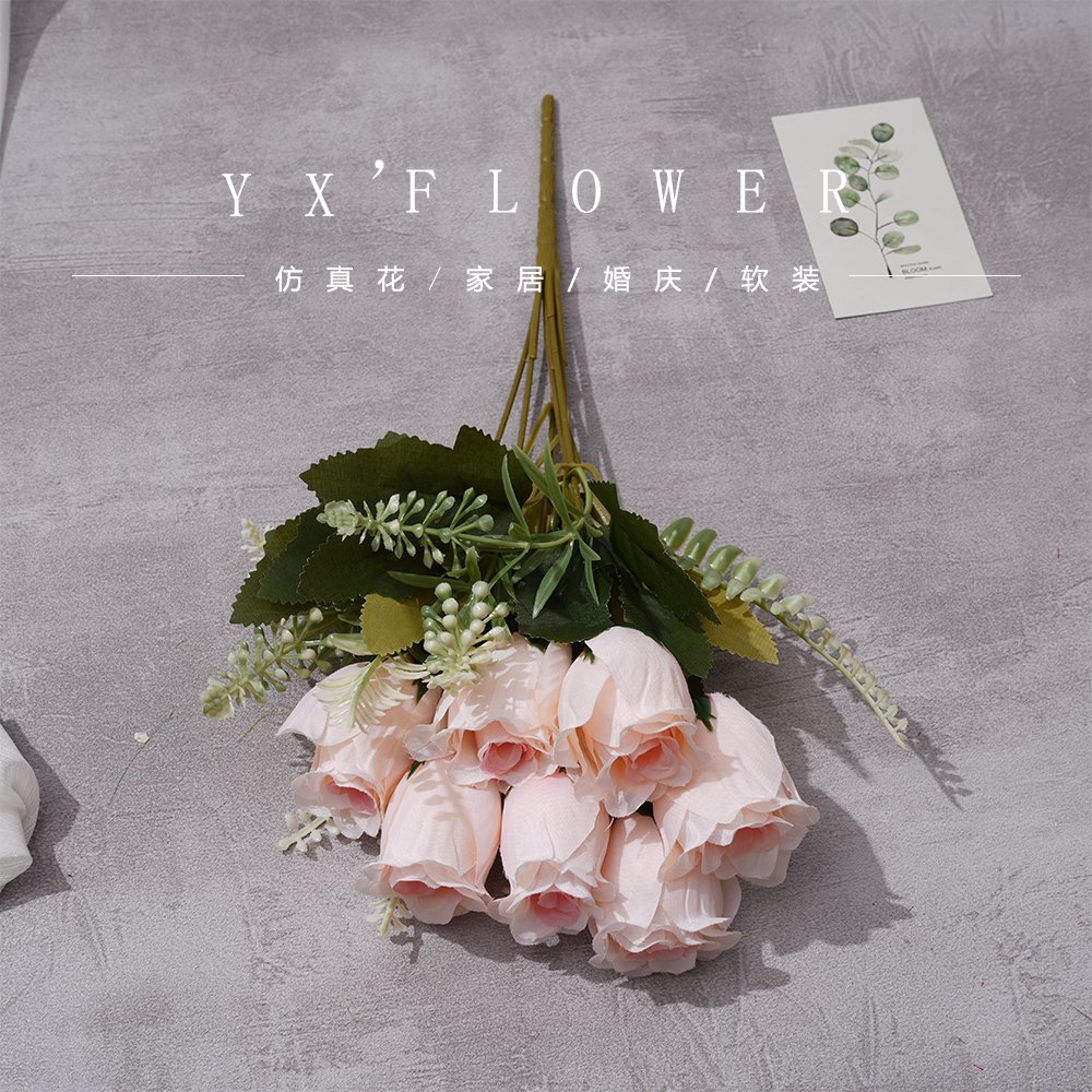 Simulation 7 pomegranate rose flower bundle heart edge rose bundle ins Wind wreath flower arrangement bridal bouquet