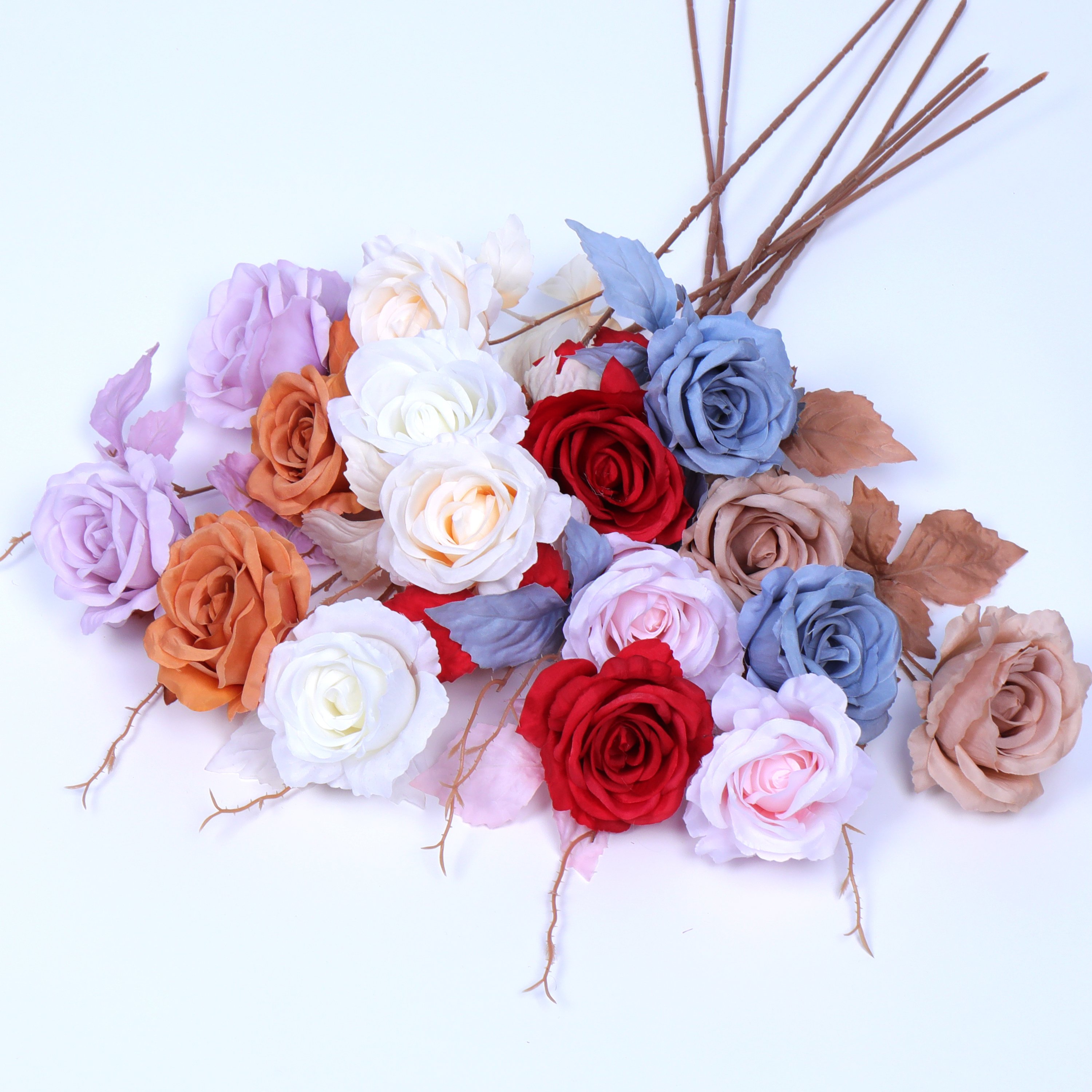Simulation flower 2 head feel rose hotel wedding home decoration bouquet photography props decoration silk flower