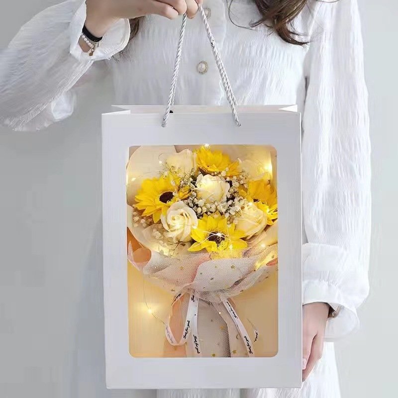 Wedding Christmas Flowers in Box Gift Mother's Day Star Yarn Series Handmade Soap Roses Bouquet Floral
