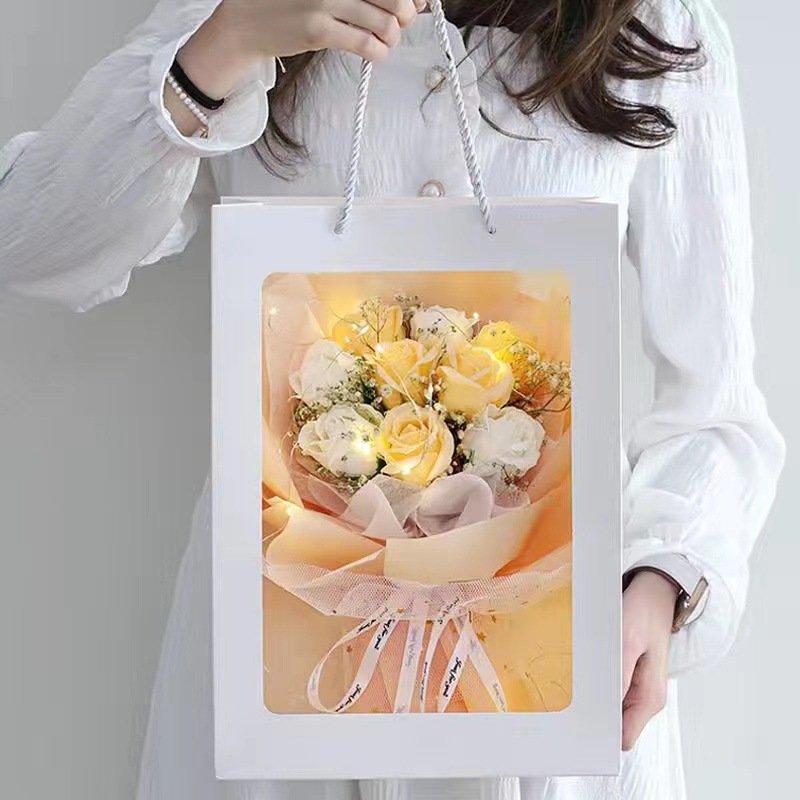 Wedding Christmas Flowers in Box Gift Mother's Day Star Yarn Series Handmade Soap Roses Bouquet Floral