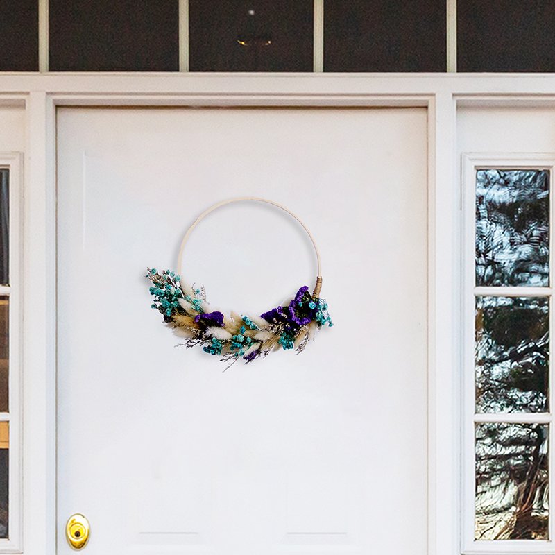 Pampas Grass Wreath Front Door Dried Nature Flower Wreath Bunny Tail Grass Wreath for Farmhouse Home Wedding Wall Hanging Decor
