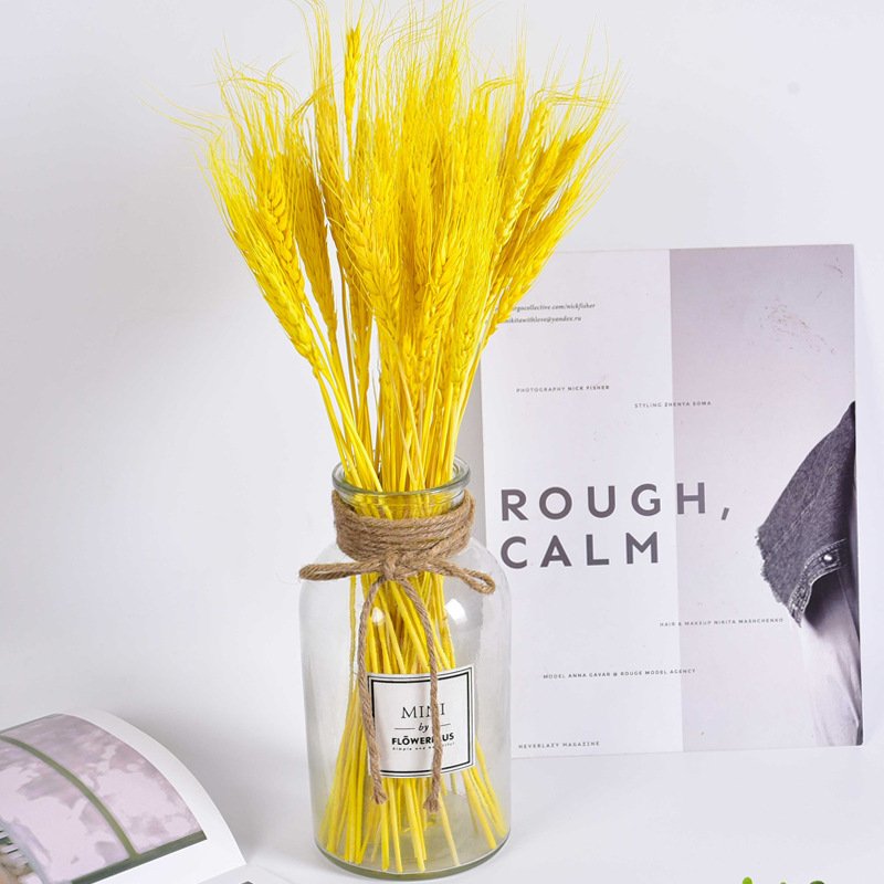G13 50 Pcs Dried Wheat Stalks Simulation Plant Flowers Bouquet Golden Wheat Sheaves Props Decorating Artificial Wheat