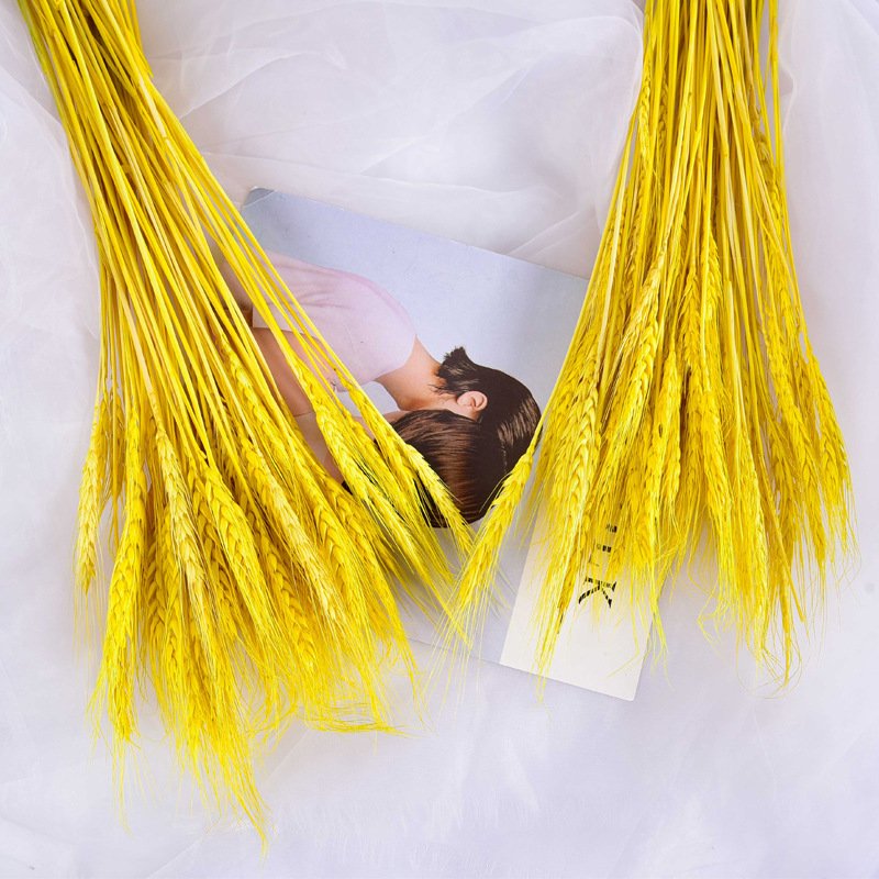 G13 50 Pcs Dried Wheat Stalks Simulation Plant Flowers Bouquet Golden Wheat Sheaves Props Decorating Artificial Wheat