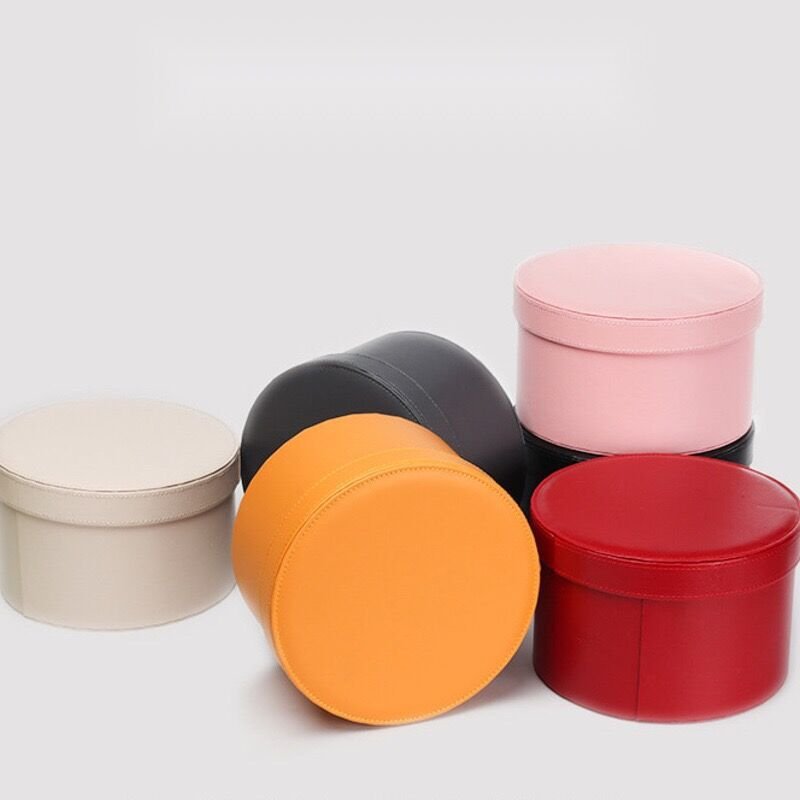 Hot Sale Gift Packaging Round Leather Flower Packaging Flower Arrangement Flower Gift Box with Lid