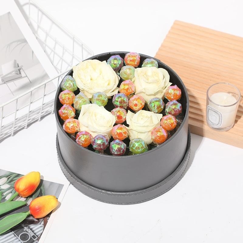 Hot Sale Gift Packaging Round Leather Flower Packaging Flower Arrangement Flower Gift Box with Lid