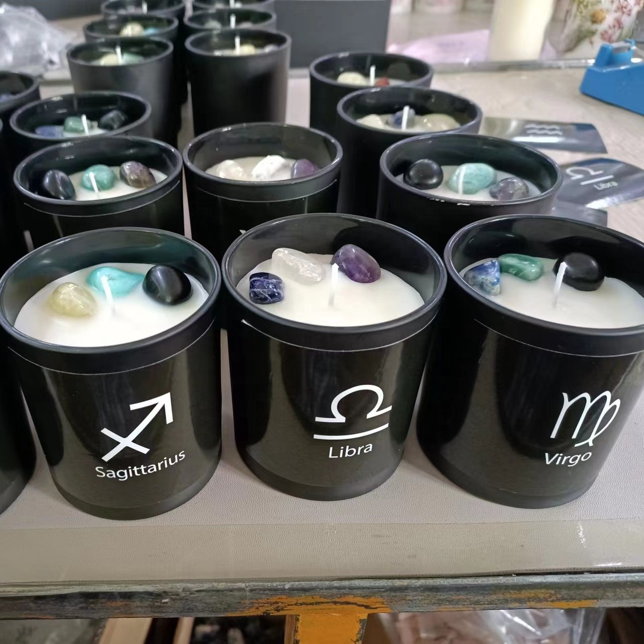 Ins Healing Crystal Pillar Candle Jar Luxury Scent Zodiac Candles with Real Crystals Inside Manifestation Candle for Women