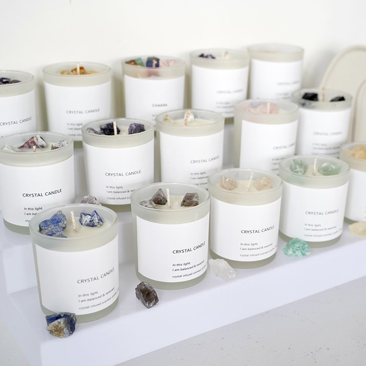 Ins Healing Crystal Pillar Candle Jar Luxury Scent Zodiac Candles with Real Crystals Inside Manifestation Candle for Women