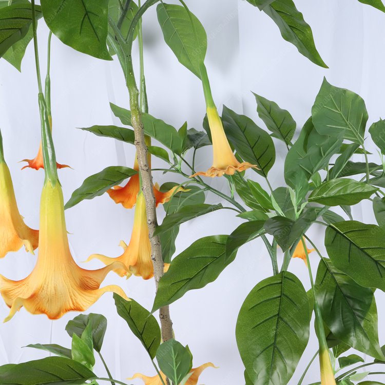 Decorative PU Real Touch Artificial Datura Trumpet Flower plant in pot