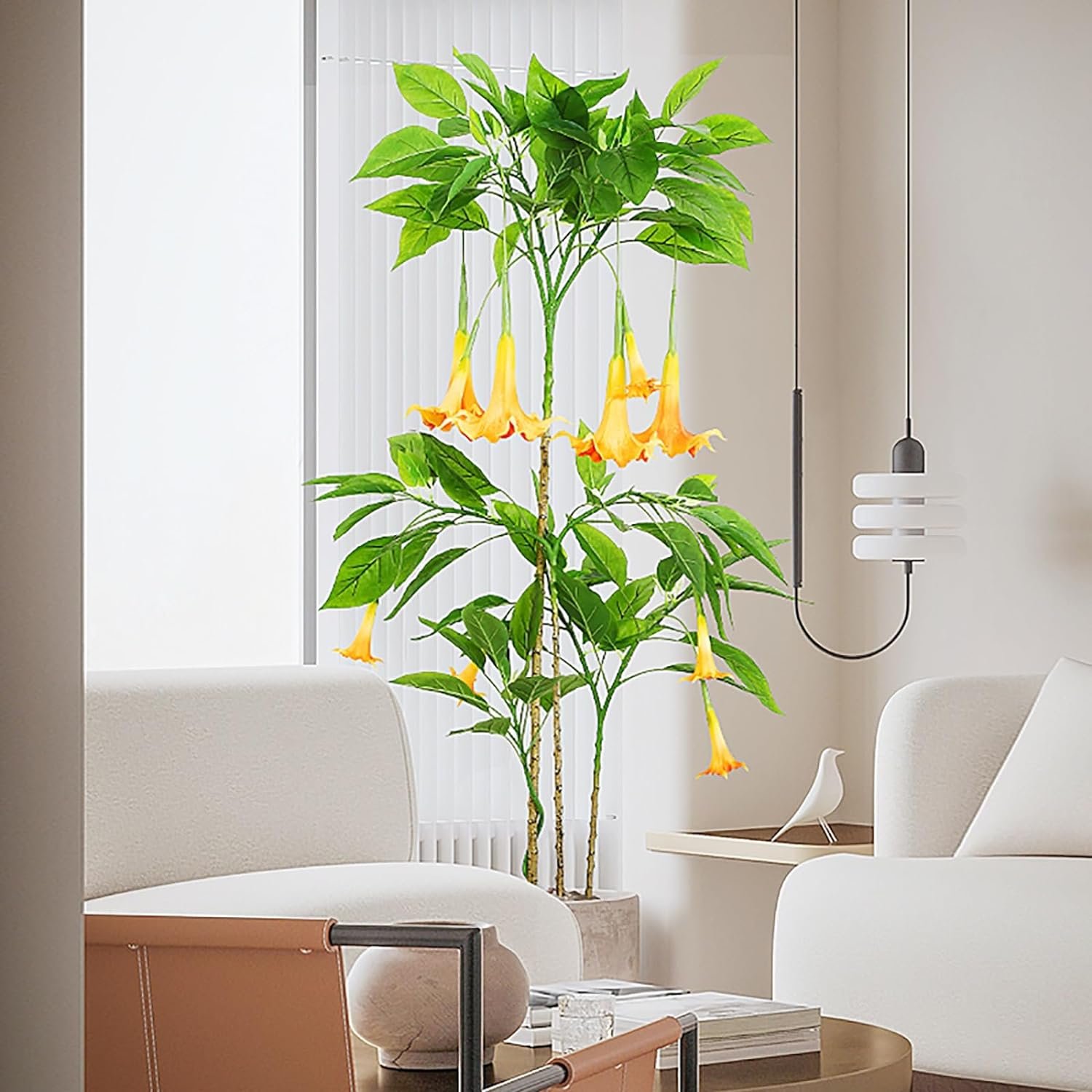 Decorative PU Real Touch Artificial Datura Trumpet Flower plant in pot