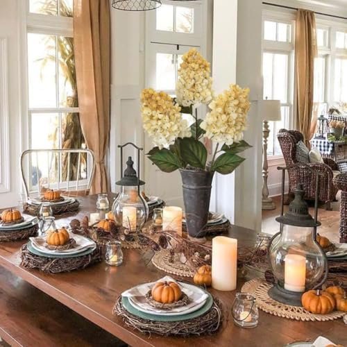 3 Pack Cone Hydrangea Antique White Autumn Flowers Long Autumn Flower Stems for Vase, Real Touch Silk Flower Decoration