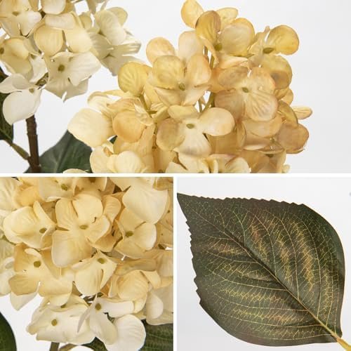 3 Pack Cone Hydrangea Antique White Autumn Flowers Long Autumn Flower Stems for Vase, Real Touch Silk Flower Decoration