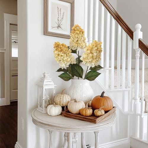 3 Pack Cone Hydrangea Antique White Autumn Flowers Long Autumn Flower Stems for Vase, Real Touch Silk Flower Decoration