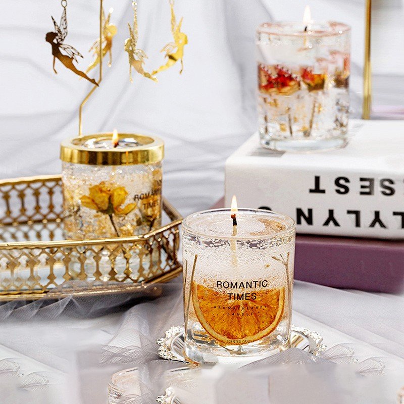Hot Selling Valentines Day Gift Home Fragrance Dried Flower Scentd Jelly Candles Essential Oil Gel Wax Candles