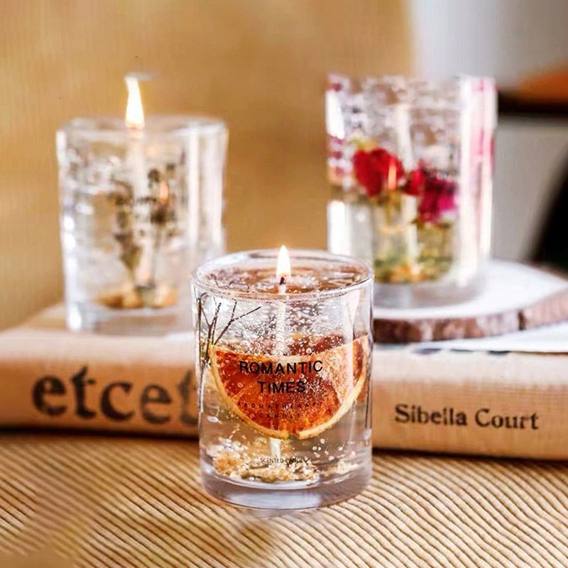 Hot Selling Valentines Day Gift Home Fragrance Dried Flower Scentd Jelly Candles Essential Oil Gel Wax Candles