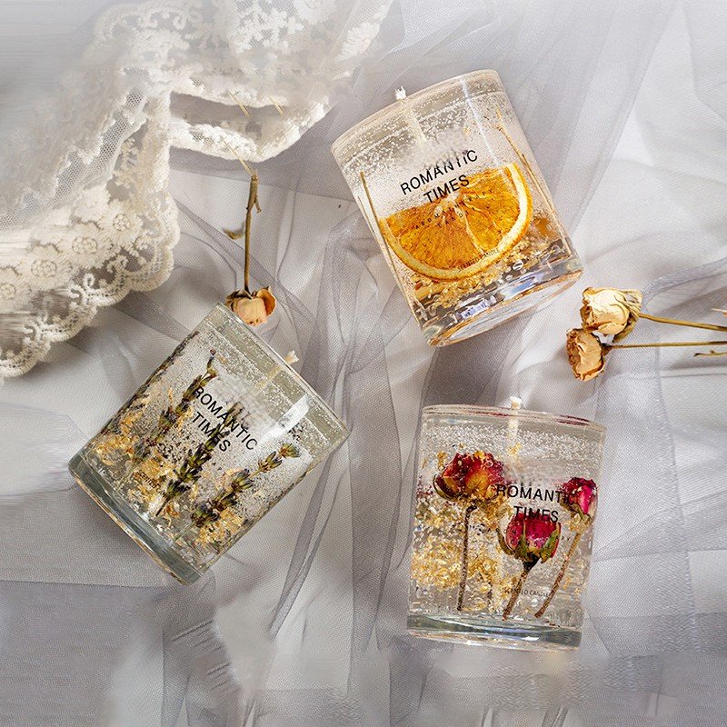 Hot Selling Valentines Day Gift Home Fragrance Dried Flower Scentd Jelly Candles Essential Oil Gel Wax Candles