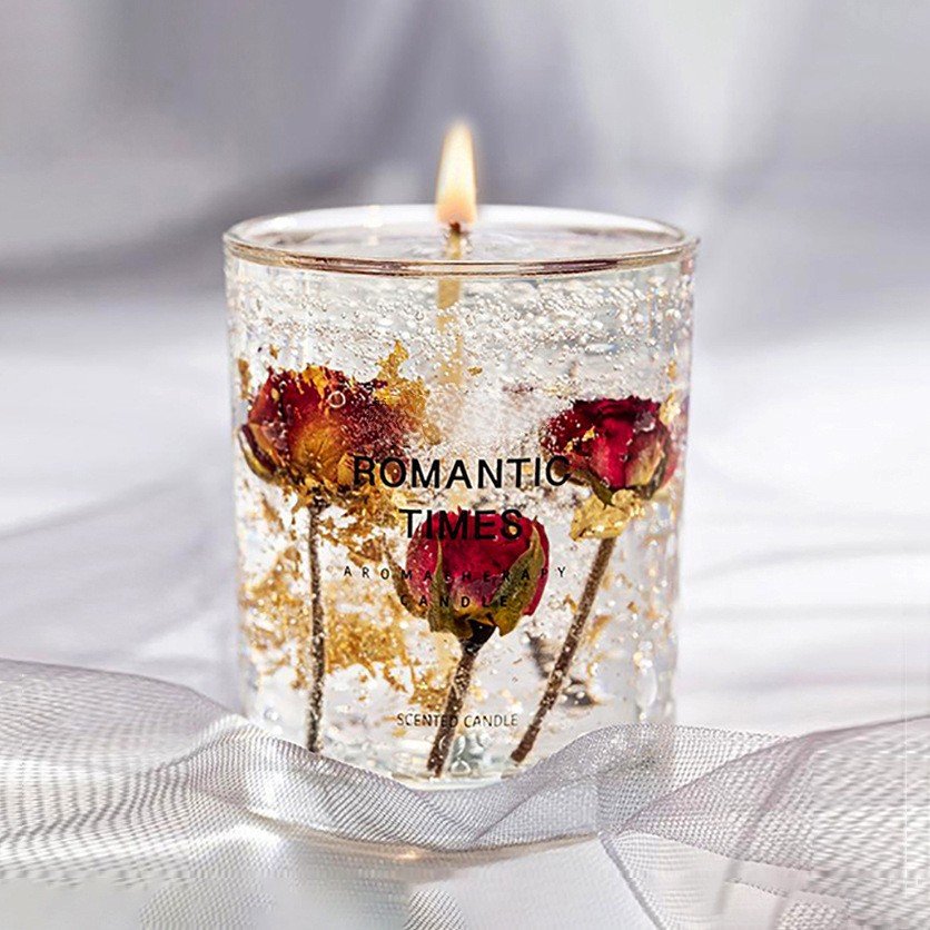 Hot Selling Valentines Day Gift Home Fragrance Dried Flower Scentd Jelly Candles Essential Oil Gel Wax Candles