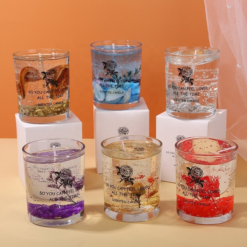 New Product Ideas Hand Made Dried Christmas Birthday Gift Jelly Gel Soy Wax Romantic Fragrance Scented Candle with Dried Flower