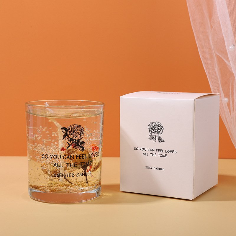 New Product Ideas Hand Made Dried Christmas Birthday Gift Jelly Gel Soy Wax Romantic Fragrance Scented Candle with Dried Flower