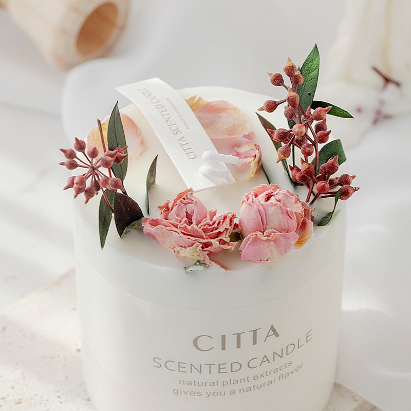 Hot Selling Valentines Wedding Luxury Package Aromatic Dried Flower Scented Candle Gift Sets With Glass Cover and Wooden Tray