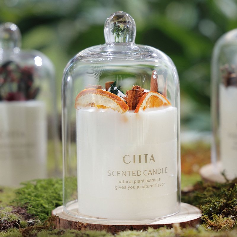 Hot Selling Valentines Wedding Luxury Package Aromatic Dried Flower Scented Candle Gift Sets With Glass Cover and Wooden Tray
