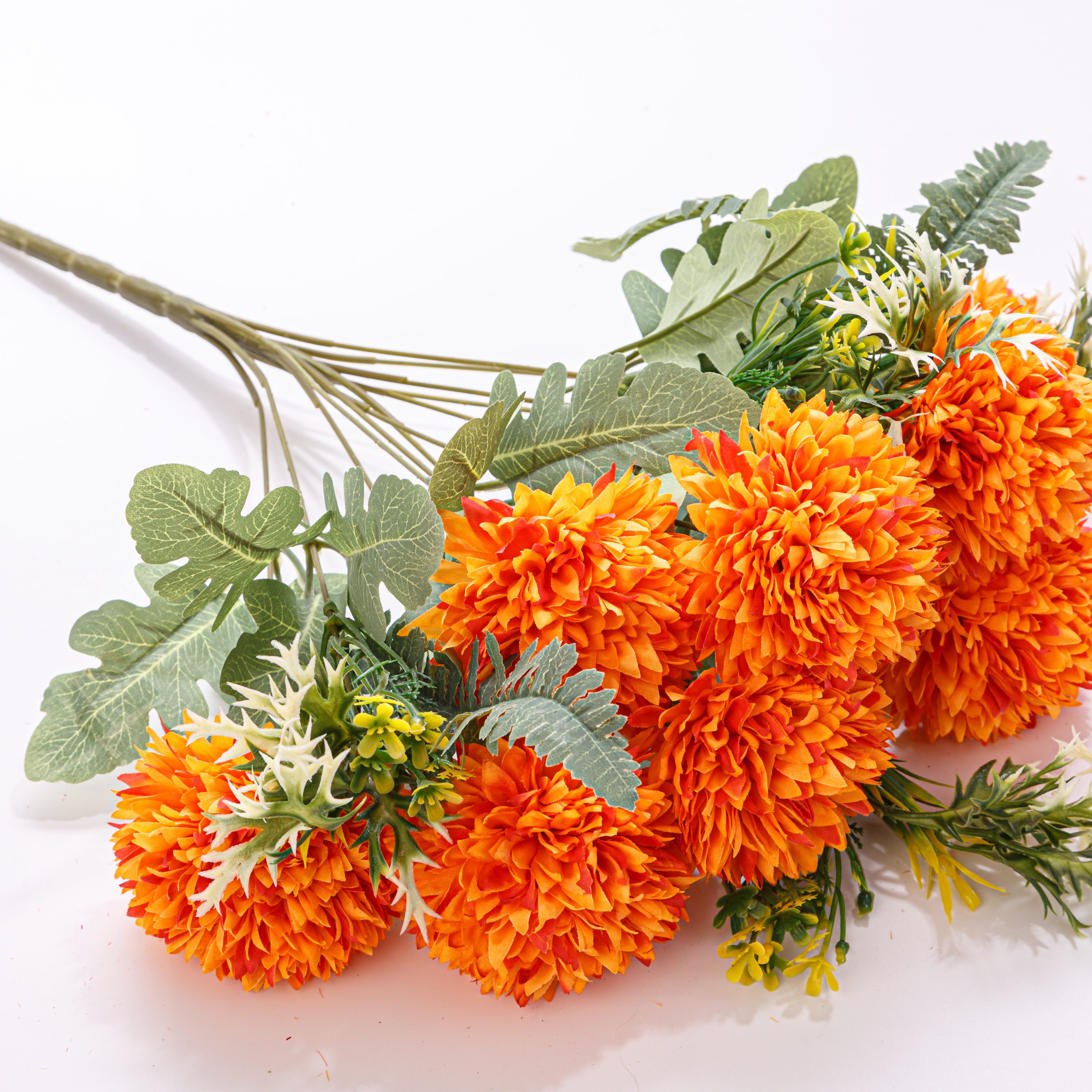 12 heads small ball chrysanthemum white silk artificial flowers for home decoration